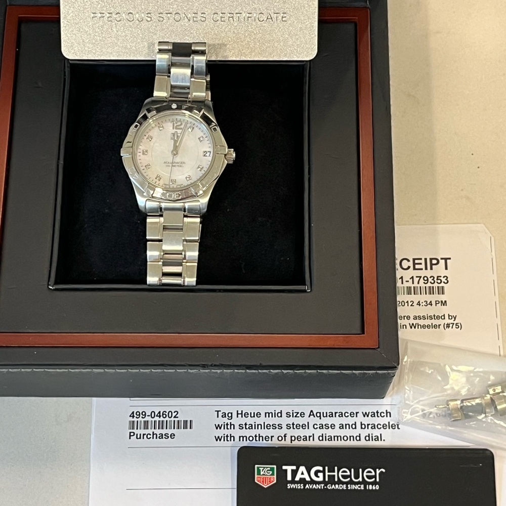 AUTHENTIC TAG HEUER SS Aquaracer Mother of Pearl Diamond Dial 32MM Watch - Picture 3 of 16